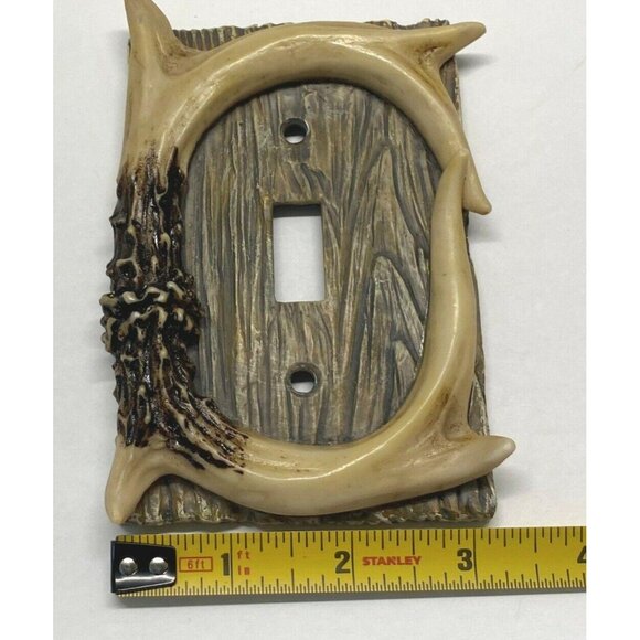 Rustic Antler Single Light Switch Cover Plate Faux Wood & Horn Design - Picture 6 of 8